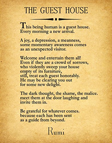 Rumi Quote The Guest House Poem by Rumi Inspiring Poem Guest House Decor Guest House Wall Art Poetry Sign Poetry Wall Art Poem Decor (20cm x 25cm, Vintage)