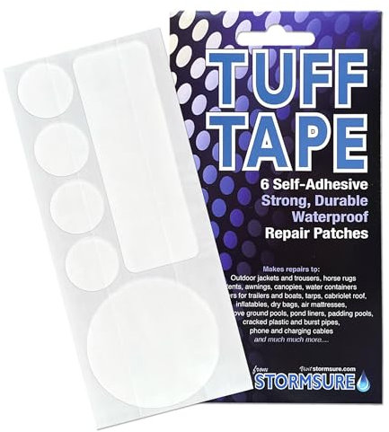 Stormsure TUFF Tape Packung mit 6 Assortierten Flicken - Wasserdicht, Selbstklebend, Langlebige Flicken für Zelt, Jacke, Rucksack, Inflatables