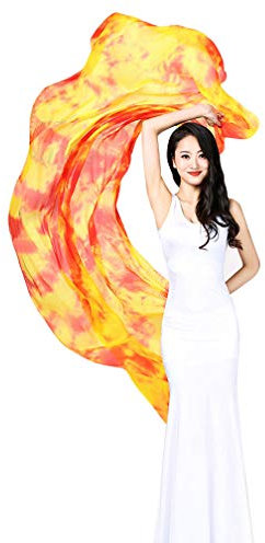 KIKIGOAL Bauchtanz-Schal für Damen, 100 % Seide, verschiedene Farben, 1,14 x 2,5 m, Blume/Orange, 250*114cm/98x45