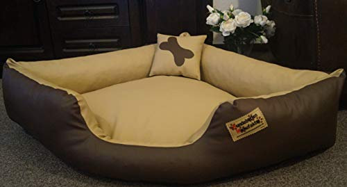 Hundebett Eckbett Hundesofa Schlafplatz Kunstleder Canto (130 cm X 130 cm, Braun Beige)