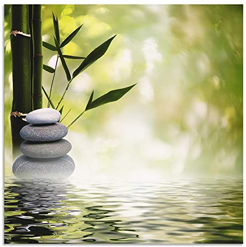 ARTland Wanddeko Wandbild Alu Verbundplatte für Innen & Outdoor Bild 50x50 cm Asien Zen Wellness Spa Wasser Bambus Steine Grün R2PS