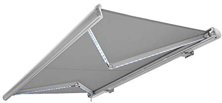 NEMAXX Kassettenmarkise elektrisch Vollkassettenmarkise mit LED, Markise hellgrau, Kassette weiß, Funk Fernbedienung, wasserdicht, 400x300 cm (4x3m)