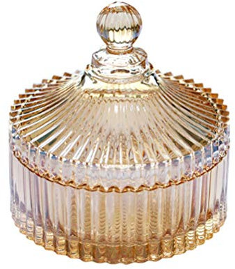 300 ml Bonbonniere aus Glas mit Deckel dekorative Süßigkeitenschale mit Kristallüberzug Bonbonglas Apothekerglas Hochzeitsbonbonbons für Buffet Zuhause Büro Schreibtisch Geschenk (Bernstein)