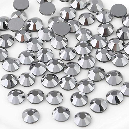 Beadsland 1440 PCS Flat Back Crystal Rhinestones Round Gems for Nail Art and Craft Glue Fix,Silver Hematite(SS16(3.8-4.0mm))