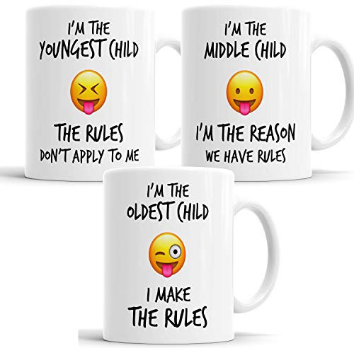 Faithful Prints Youngest Middle Oldest Child Sister Brother Rules Funny Coffee Mug Tea Cup Gift Set