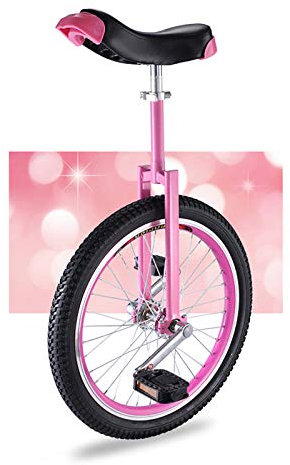 QWEASDF Einrad 16 '', 18 '', 20 '' höhenverstellbar Sattelstütze Balance Radfahren Heimtrainer Fahrrad mit Skidproof Mountain Reifen + Einradständer für Anfänger und Profis Unisex,Rosa,18''