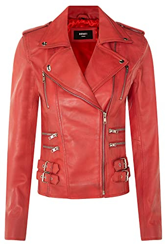 Infinity Leather Damen Retro 100% Nappaleder Bikerjacke