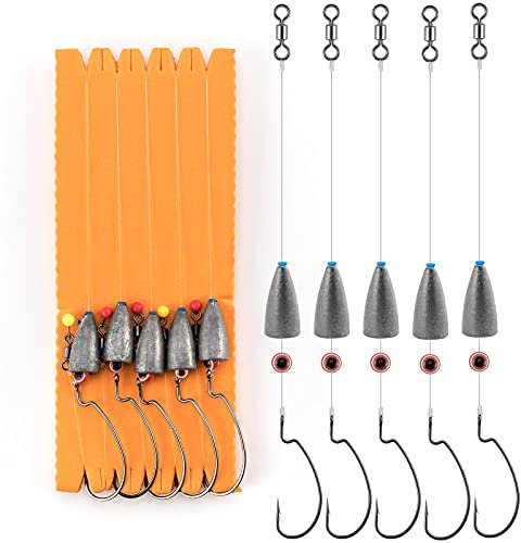 Dr.Fish Texas Ready Rig mit rollendem Barrel Swivel Leader, Snell für weiche Köder, breite Spalthaken, Kugelgewicht, Fluorkohlenstoff, Barsch, Angeln, Carolina Rig, Süßwasser, 10 Stück