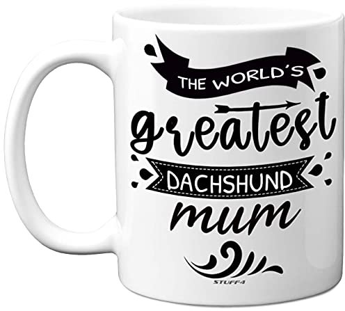 Stuff4 The World's Greatest Dachshund - Taza de cerámica apta para lavavajillas, de 11 onzas, regalo de daschund, regalo de perro salchicha para mujeres, tazas de daschund, regalos para mujeres