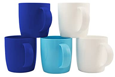 fulong Reusable Plastic Drinking Cup with Handle, BPA Free Microwave & Dishwasher Safe Food Grade PP 13 Ounce Coffee Mug Set of 5