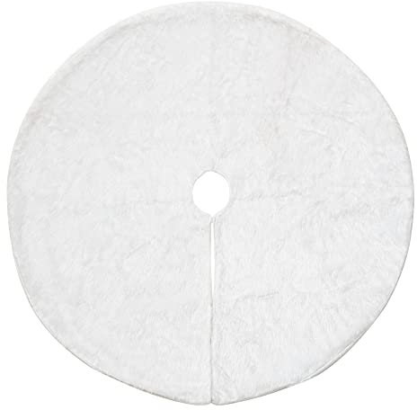Christmas Village Fur Faux Tree Skirt Base Cover Mat perfect for Xmas, Parties, Holidays, Home Decor, Christmas Decorations, with Snowflake Design (White, 90cm)