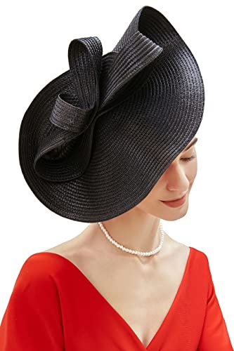 BABEYOND Tea Party Fascinator Kentucky Hut Damen Fascinator Derby Stroh Pillbox Hut für Cocktail Hochzeit, Schwarz, Einheitsgröße