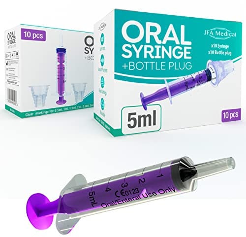 5ml Oral Medicine Syringe and Bottle Plug, Box of 10 - Suitable for Baby, Children, Pets