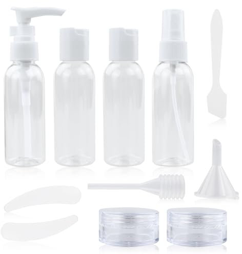 11 pièces Bouteilles de Voyage, Contenants de Voyage Rechargeables, Bouteille Toilette de Voyage Étanches plastique avec Sac Transparent pour Cosmétiques, Maquillage, Liquids, Shampoing, Gel Douche