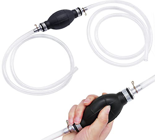 Yeelua Fuel Syphon Pump, 2m Siphon Fuel Transfer Pump, Portable High Flow Rubber Hand Siphon Transfer Fuel Pump with 8mm Primer Fuel Line PVC Hose for Car Petrol Transfer Fuel, Liquid, Water Transfer