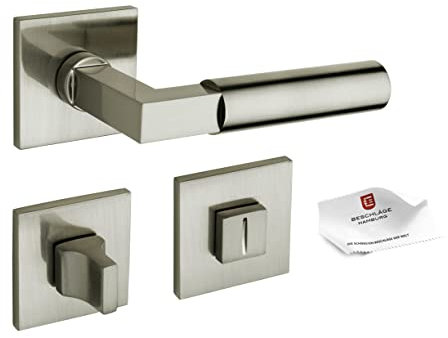 Beschläge Hamburg Türgriffe Türbeschlag BAUHAUS PRIME 44ZAMAK MMN WC - Türklinken mit WC-Verschluss für Badezimmer und Toilette - Türdrücker für Innentüren, 52x52x5 mm in matt vernickelt