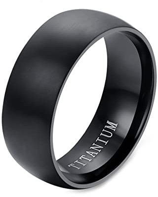 Bishilin Herren Ringe Titan, Ringe mit Gravur Personalisiert 8MM Matt Bandring Männer Ring Schwarz Freundschaftsringe Größe 70 (22.3)