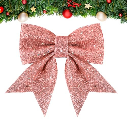 COLOFALLA 12 Stück 12x15cm Weihnachtsschleifen Rosa Weihnachten Schleifen Bogen Weihnachtsbaumschmuck Deko für Weihnachtsbaum Weihnachtskranz Tannenbaum Weihnachtsbaumschleifen