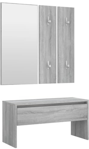vidaXL Garderobenset, Flurmöbelset mit Flurbank Spiegel 2 Garderoben, Wandgarderobe mit viel Stauraum, Garderobe Flurgarderobe, Grau Sonoma Holzwerkstoff