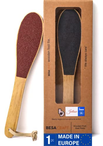 Iroko Wood Foot File, Wooden Pedicure Feet Scrubber, Callus Remover for Feet. Wooden Surface Tool to Remove Hard Skin, Wet and Dry, Dead Skin Removal, Double Sided Professional Heel Rasp (1 Pack)