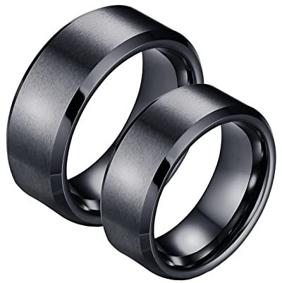 Hoisy Verlobungsringe, Eheringe in Schwarz 8MM Schwarzer Gebürsteter Ring mit Abgeschrägter Kante Größe Frauen 57 (18.1) und Männer 57 (18.1)