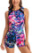 FEOYA Damen Einteiliger Badeanzug Ärmelloser Rash Guard Mode Gedruckt Sonnenschutz Surfen Badebekleidung Zip Back Boyleg Neoprenanzug Athletisches Schwimmkostüm Zip Up Badeanzug Blau M