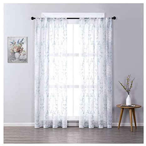 Aotiwe Vorhänge mit Ösen Durchsichtig, Gardinen Küche Scheibengardinen Muster Dunkelblau Polyester 2 Stücke 137X244cm