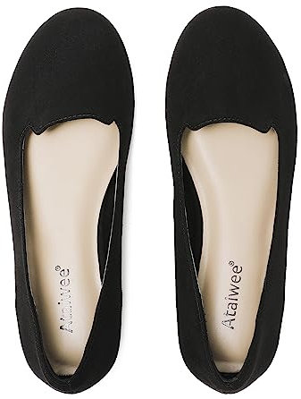Ataiwee Larges Femmes Ballerines - Loafers Mode Wide Width Chaussures Plates.(1910003,BK/MF,38.5 Wide)