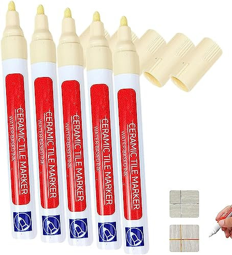 Waterproof Floor Ceramic Tile Marker,Grout Pen White Tile Paint Marker,No Faded for Home Ceramic Tile Marker Off-White,Restore Grout Lines Paint in Bathrooms & Kitchens (Beige*5pcs)