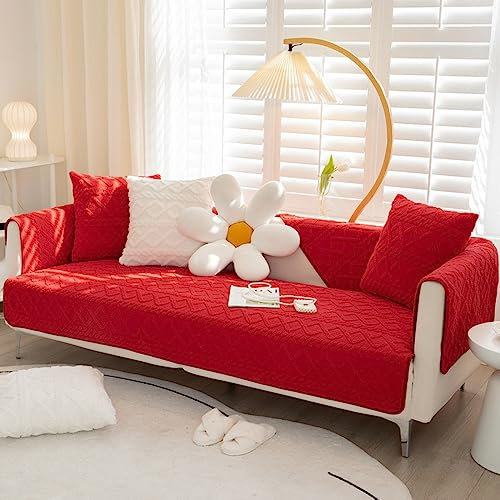 ZCXRYFL 1 2 3 4 Sitzer Sofa üBerzug PlüSch Rutschfester Sofabezug L/U-Eck-Universal Sofa ÜBerwüRfe MöBelschutz Stoff Leder Couch üBerzug Baby-Krabbeldecke Katzen Hunde Matte(90X120cm,Red)