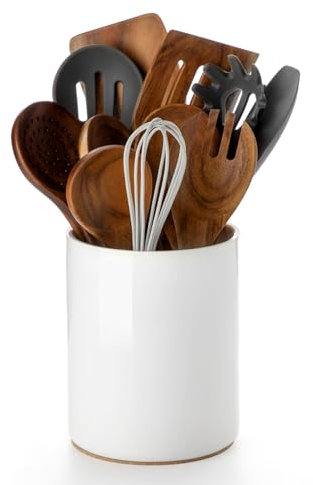 Nucookery Ceramic Utensil Holder, 6.4 White, Farmhouse Kitchen Decor