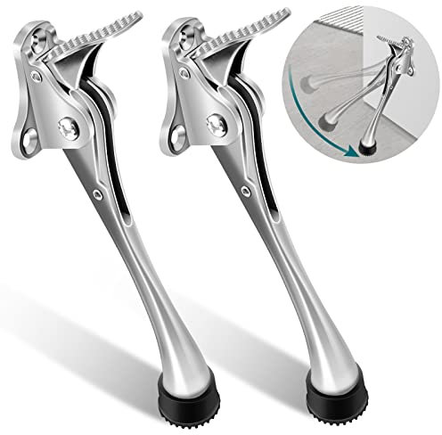 TOKPLNU Kick Down Door Stop, 6 Inch Long Kick Down Door Stopper Heavy Duty Silver Kickdown Door Stoppers for Floor,Doorstop for Patio Outdoor Gate, Door Stay Holder,2 Pack