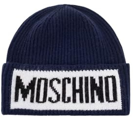MOSCHINO Mütze MOD. Mütze mit Umschlag Schriftzug Wollmischung, blau, One size