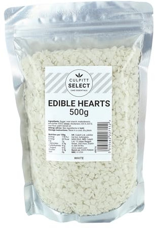 Culpitt Select Edible Hearts | White Cake Sprinkle Decorations For Cakes, Cupcakes, Cookies, Ice Cream, and Desserts, Shapes | 500g