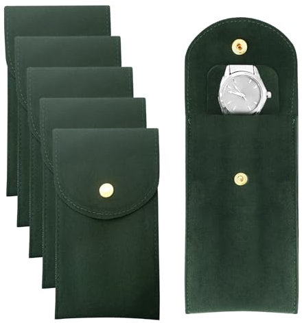 EUPSIIU 5 Pezzi Custodia per Orologio da Viaggio Portatile Orologio Sacchetto, Stoccaggio Orologio Borsa con Bottone A Pressione custodia resistente per Gioielli per viaggi all'aperto (Verde Scuro)