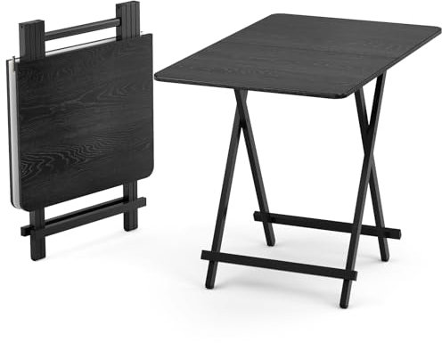 Warmiehomy Dining Table Folding Table Wooden Folding Snack Table Foldable Diner Picnic with Metal Legs (Black, 60 * 100cm)