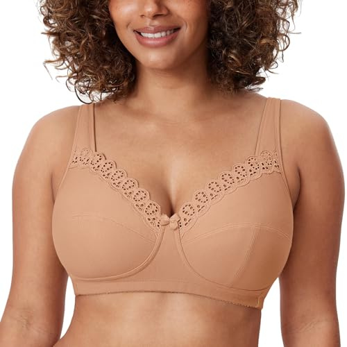DELIMIRA Donna Reggiseno in Pizzo Senza Ferretto Cotone Taglie Forti Coppa Piena ad Sostegno A malapena Buff 5D