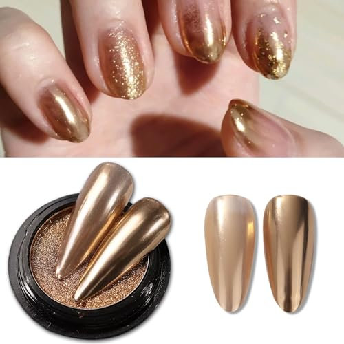 Nail Chrome Powder Gold Effect Pure Metallic Dust Sequins UV Gel Nail Pigment Powder for Nails Art Decoration Chrome Nail Powder (Champagne)