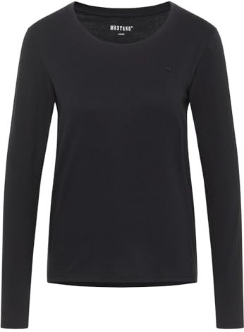 MUSTANG Damen Langarmshirt Elly - Regular Fit - XS S M L XL Weiss Schwarz, Größe:L, Farbe:Black 4142