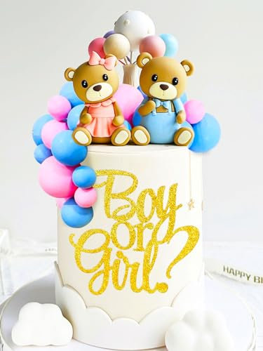 JeVenis Cute Gender Reveal Cake Toppers Boy or Girl Cake Decoration Teddy Bear Cake Decorations Baby Shower Cake Decoration
