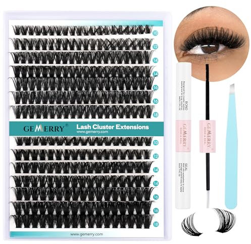 GEMERRY Extension Cils Kit Faux Cils 60D/80D Extension de Cils Bouquet Cils individuel Natural D Curl 10-18mm avec Colle et Scellements Applicateur Pince Kit Faux Cils(60D+80D-D-10-18mm-Set)
