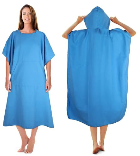KUOGAS Badeponcho Damen, Mikrofaser-Surf Poncho, Badeponcho Handtuch, aus Mikrofaser auch als Umkleidehilfe Strand (Himmelblau, M)