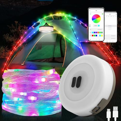 Camping Lichterkette,LED Wasserdichte Lichterkette Aufrollbar USB Lichterkette String Lights RGB Außen Tragbare Alpenwolken Lichterketten Verstaubare Campingleuchte für Hof Garten Wandern, Warmes+Bunt