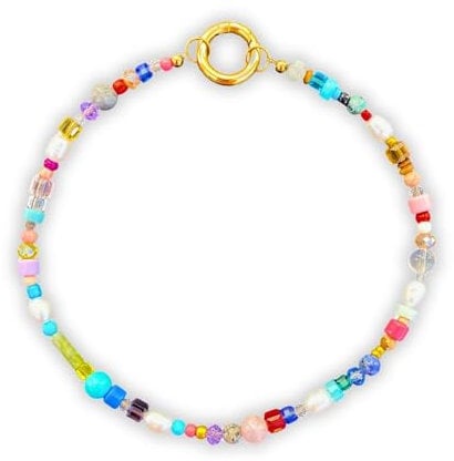 happymaker - Wickelarmband mit Glasperlen, Süßwasserperlen und echten Edelsteinen, vergoldeter Edelstahl Verschluss, handgefertigt in Deutschland