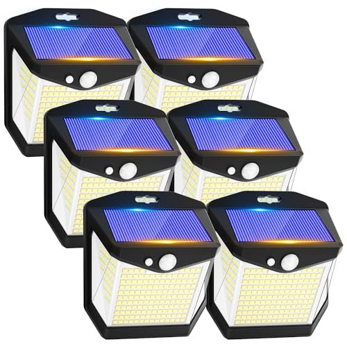Solar Security Lights Outdoor Garden - 248 LED Solar Powered Outside Light 3 Modes Motion Sensor and 270°Wide Angle IP65 Waterproof Solar Power Wall Lighting For Fence Flood Door Garage Yard 6Pack