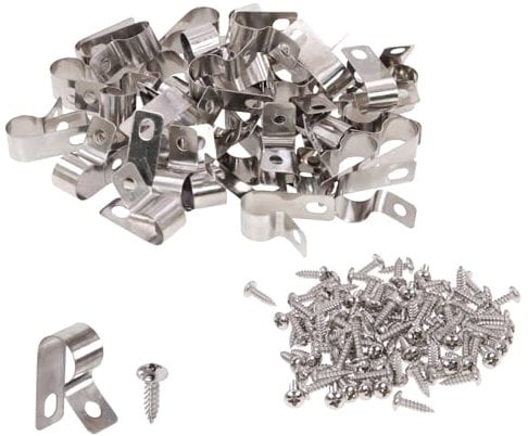 Casoter 50 PCS Fence Wire Clamps Agricultural Fencing Mounting Clips 304 Stainless Steel Wire Clips with Screws for Welded Wire to Wood Cage Aviary