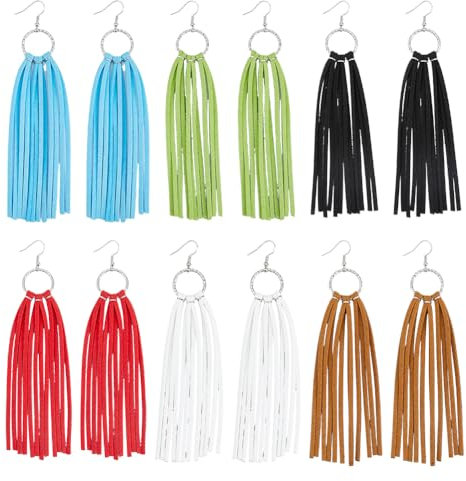 UNICRAFTALE 6 Paar Mehrfarbige Fransen Lederohrringe Boho Handgefertigte Tropfenohrringe Böhmische Lange Quasten Ohrringe Vintage Quasten Ohrringe Für Frauen