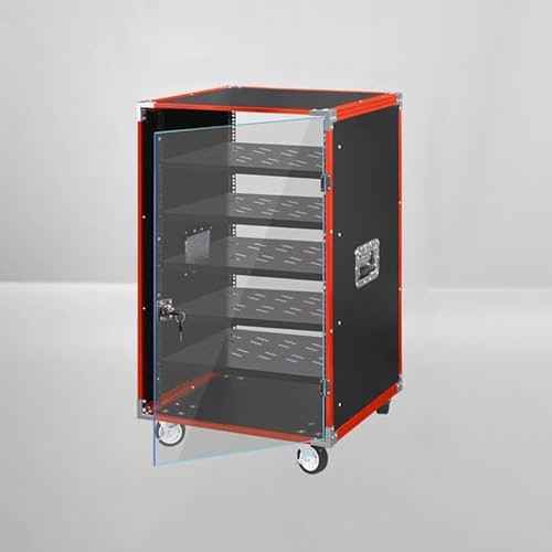 GUAWJRZDP Hi Fi Regal Aus Holz, Phonoschrank Mit Transparenter Acryltür, Hi Fi Rack mit Verstellbaren Regalen, Beweglicher Record Player Stand, for Das Home Office(5-Tier)