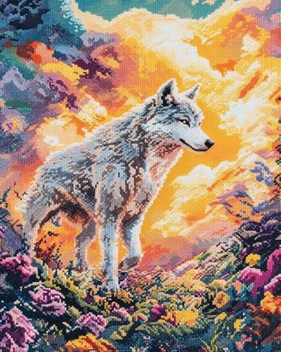 ANSIWEIGO Malen-nach-Zahlen-Set für Erwachsene,Bemalter Wolf,einfaches Malen nach Zahlen zum Selbermachen,Acrylbild,Kunst und Handwerk,40x50 cm,ohne Rahmen