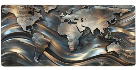 Carte du Monde Tapis de Souris XXL 800x300x3 mm Grand Tapis de Souris Gamer, Brun Tapis Souris avec Bords surpiqués et Base en Caoutchouc antidérapante pour Clavier Souris, Decoration Cadeaux G903